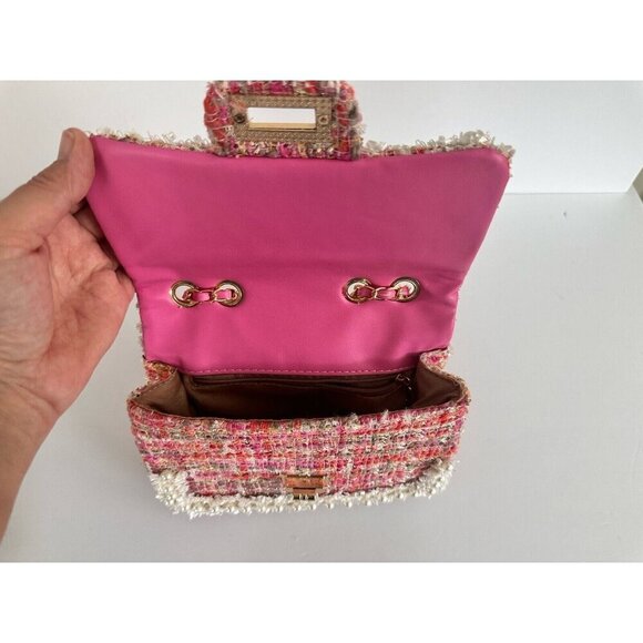 Women’s Chain‎ Pearl Pink Tweed Crossbody Bag Satchel Barbie Princess Coquette - Picture 11 of 13